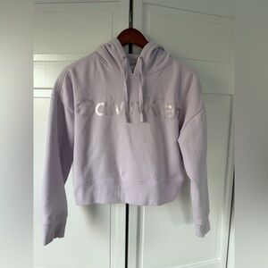 Calvin Klein Jeans Lavender Cropped Hoodie with Metallic Logo